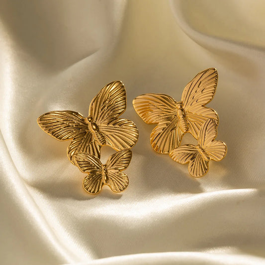 Gold Butterfly Metal Hoop Earrings