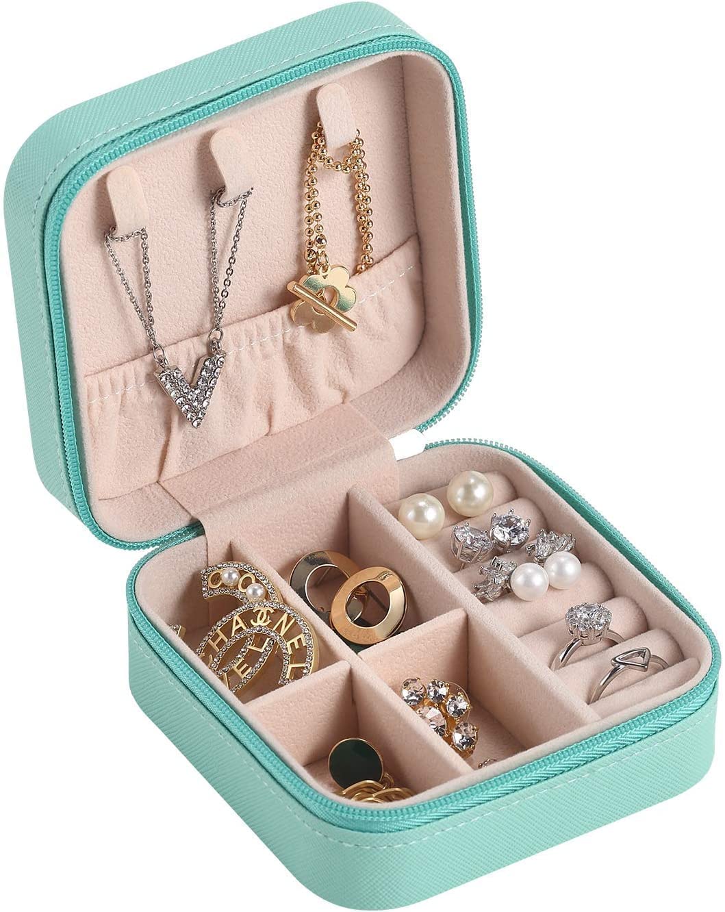 Leather Travel Jewelry Box, Portable Jewelry Organizer for Rings, Earrings, Necklaces, and Bracelets