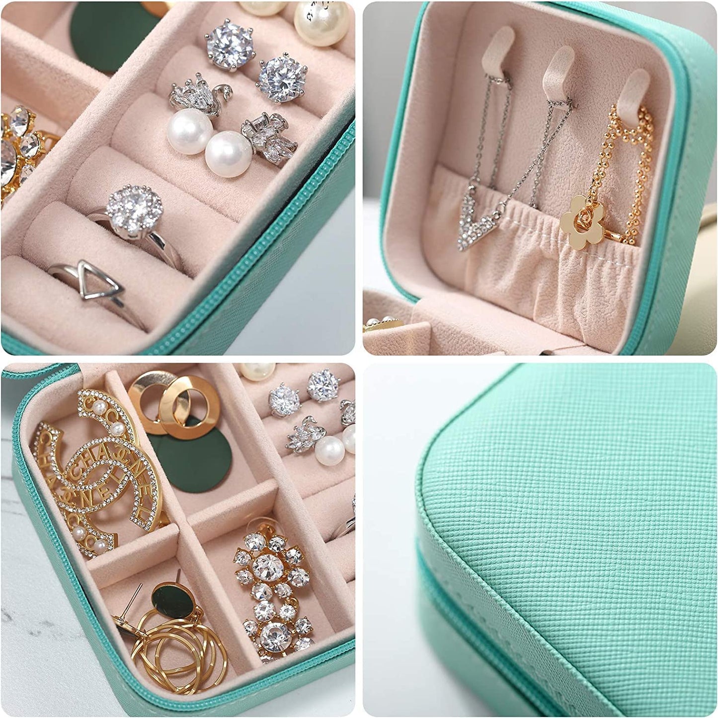 Leather Travel Jewelry Box, Portable Jewelry Organizer for Rings, Earrings, Necklaces, and Bracelets