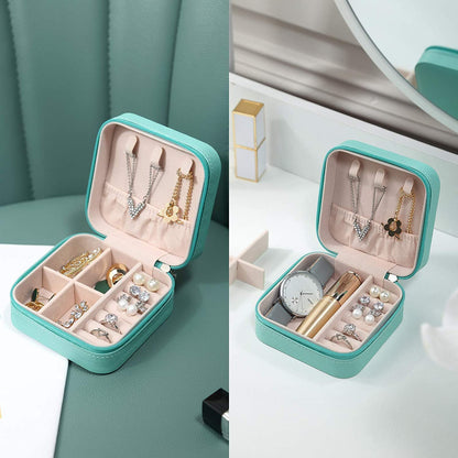 Leather Travel Jewelry Box, Portable Jewelry Organizer for Rings, Earrings, Necklaces, and Bracelets