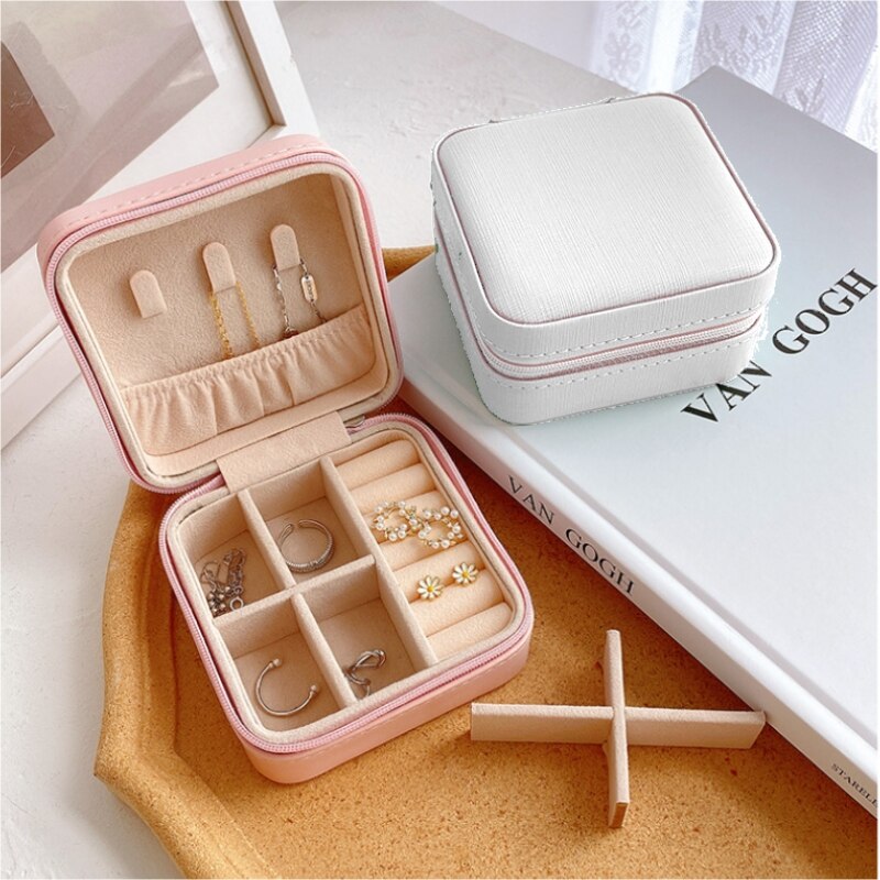 Leather Travel Jewelry Box, Portable Jewelry Organizer for Rings, Earrings, Necklaces, and Bracelets