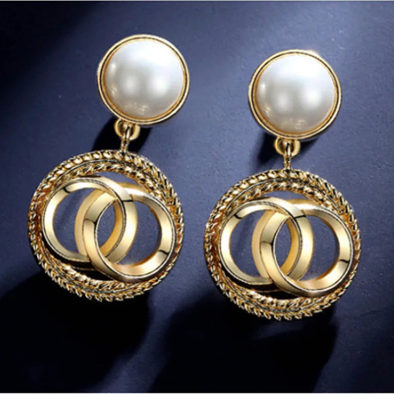 Pearl Beads Gold Drop Earrings